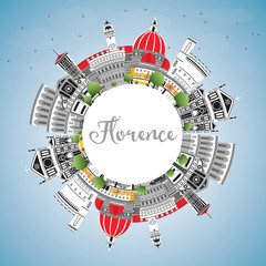 Florence Italy City Skyline with Color Buildings, Blue Sky and Copy Space.