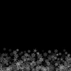 Snowfall with random snowflakes in the dark