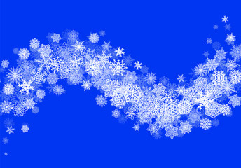 Christmas snow background with scattered snowflakes falling in winter sky for New Year or Xmas celebration