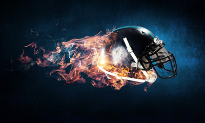 Burning rugby helmet