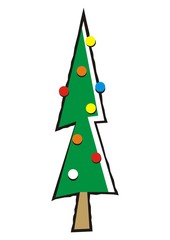 Christmas tree, single object, vector icon. Snowy Christmas tree with flasks. Simple picture.