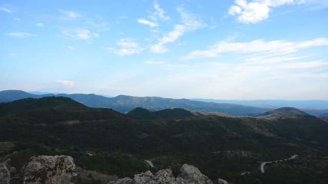 Wide shot from the mountains and forests surrounding the Megalithic Observatory in Staro Nagorichane - Macedonia.