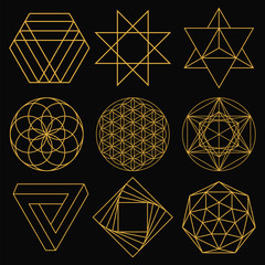 Sacred Geometry. Set of nine figures. Vector illustration.