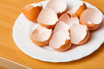 Many empty cracked eggshells