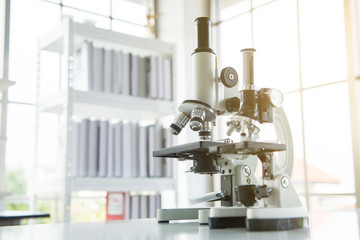 Microscope with metal lens for research and education medical equipment in laboratory