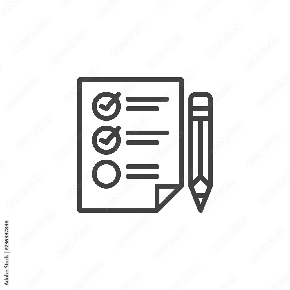 Poster file document and pencil outline icon. linear style sign for mobile concept and web design. question