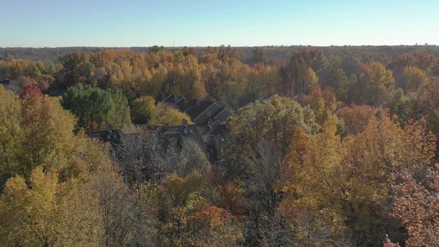 Aerial of Mohonk Mountain in New Paltz, New York during Fall