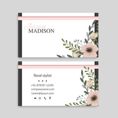Business card with beautiful flowers. Template