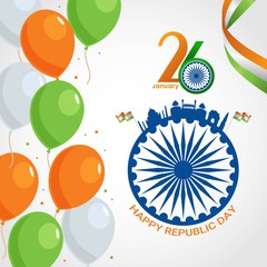 Indian Republic day 26 January. Vector illustration