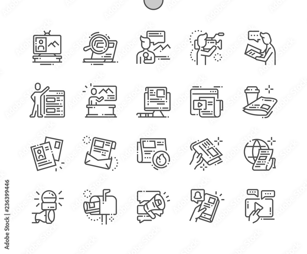 Poster news well-crafted pixel perfect vector thin line icons 30 2x grid for web graphics and apps. simple 