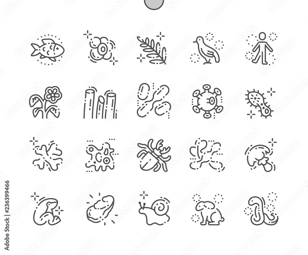 Poster organisms well-crafted pixel perfect vector thin line icons 30 2x grid for web graphics and apps. si