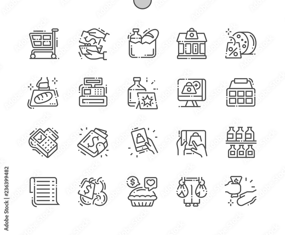 Poster supermarket well-crafted pixel perfect vector thin line icons 30 2x grid for web graphics and apps. 