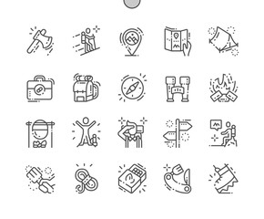 Hiking Well-crafted Pixel Perfect Vector Thin Line Icons 30 2x Grid for Web Graphics and Apps. Simple Minimal Pictogram