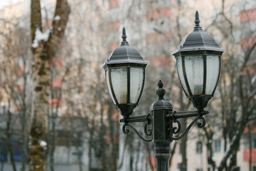 Fototapeta na wymiar beautiful lantern in the park in winter.