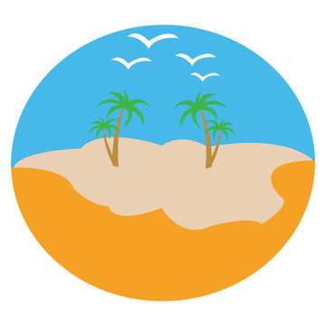 Circle vector illustration of tropical island with palm trees