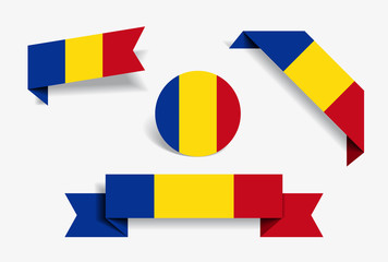 Romanian flag stickers and labels. Vector illustration.