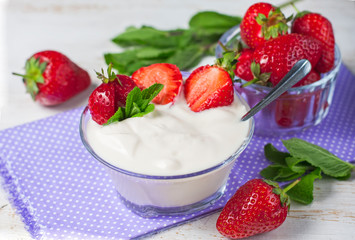 Natural homemade yogurt closeup.