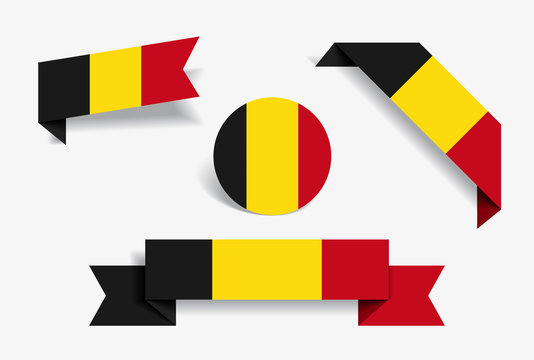 Belgian flag stickers and labels. Vector illustration.