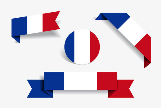 French flag stickers and labels. Vector illustration.