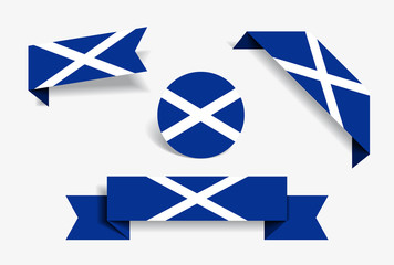 Scottish flag stickers and labels. Vector illustration.