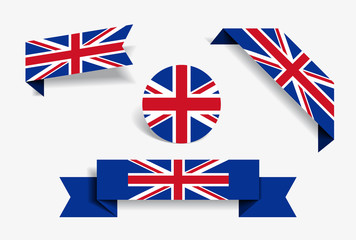 Great Britain flag stickers and labels. Vector illustration.