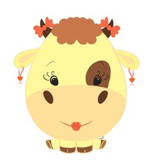 Cute cow with hairstyle, bows and earrings