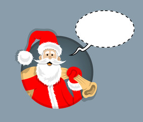 Santa Claus cartoon inside circle with whisper bubble