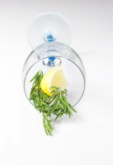 Rosemary and lemon in a glass