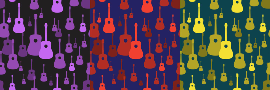 Seamless Pattern. Vector Music Pattern With Guitars. Abstract Textured Background Design. Music Symbols. Classic Guitar. Classical Musical Instrument. Dreadnought.