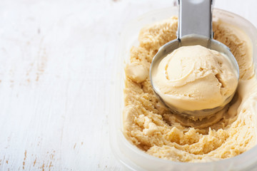 Homemade creamy ice cream in metal  scoop
