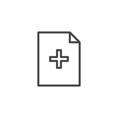 Medical file document outline icon. linear style sign for mobile concept and web design. Paper page with medical cross simple line vector icon. Symbol, logo illustration. Pixel perfect vector graphics