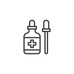 Medicine bottle and dropper outline icon. linear style sign for mobile concept and web design. Medical bottles with pipette simple line vector icon. Symbol, logo illustration. Pixel perfect vector 