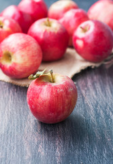 Red apple on a dark wooden background