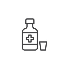 Medical syrup bottle outline icon. linear style sign for mobile concept and web design. Medicine and measuring cup simple line vector icon. Cough remedy symbol, logo illustration. Pixel perfect vector