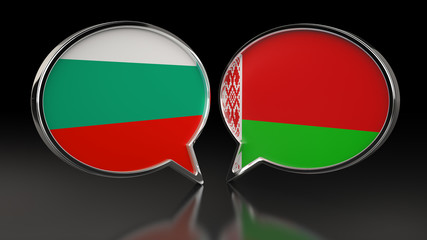 Obraz premium Bulgaria and Belarus flags with Speech Bubbles. 3D illustration