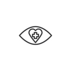 Medicine eye with heart and cross outline icon. linear style sign for mobile concept and web design. Human eye health care simple line vector icon. Symbol, logo illustration. Pixel perfect vector