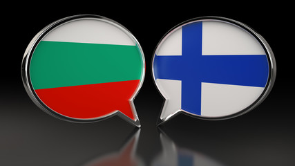 Bulgaria and Finland flags with Speech Bubbles. 3D illustration