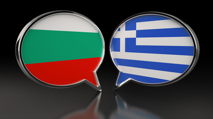Fototapeta premium Bulgaria and Greece flags with Speech Bubbles. 3D illustration