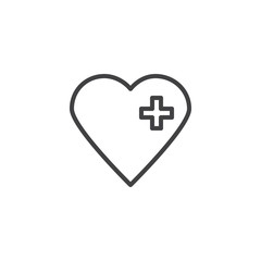 Medical heart outline icon. linear style sign for mobile concept and web design. Heart with medical cross simple line vector icon. Health Care symbol, logo illustration. Pixel perfect vector graphics
