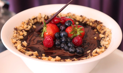 chocolate mousse with berries decoration