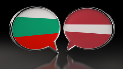 Obraz premium Bulgaria and Latvia flags with Speech Bubbles. 3D illustration