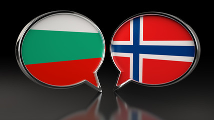 Obraz premium Bulgaria and Norway flags with Speech Bubbles. 3D illustration