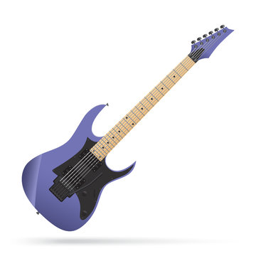 Vector Illustration Of Realistic Electric Guitar Isolated On White Background. Popular Style Guitar Body. Superstrat.