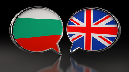 Bulgaria and United Kingdom flags with Speech Bubbles. 3D illustration