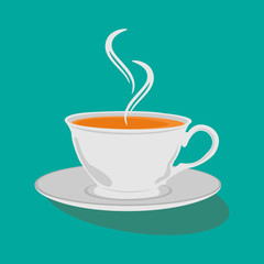 Realistic vector image of cup of tea on colored background.