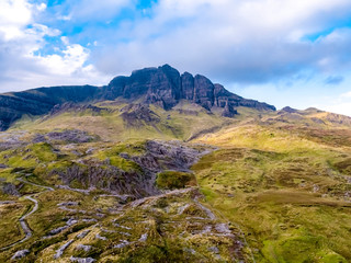 Aerial view of the old man of Storr in autumn - Isle of Skye, Scotland