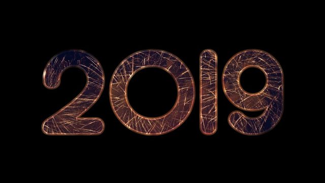 Fireworks in 2019 text on black background with alpha/transperancy