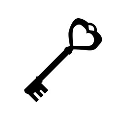 white background vintage key, black silhouette