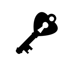  white background, black silhouette vintage key isolated