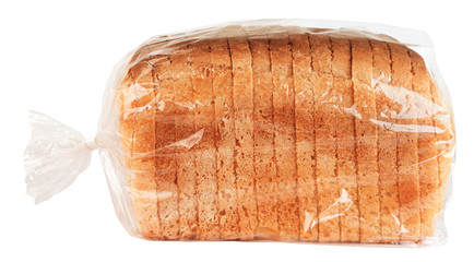 Sliced bread in plastic bag isolated on white background
